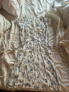 Reformation Ivory Mini Dress with Blue Floral Print